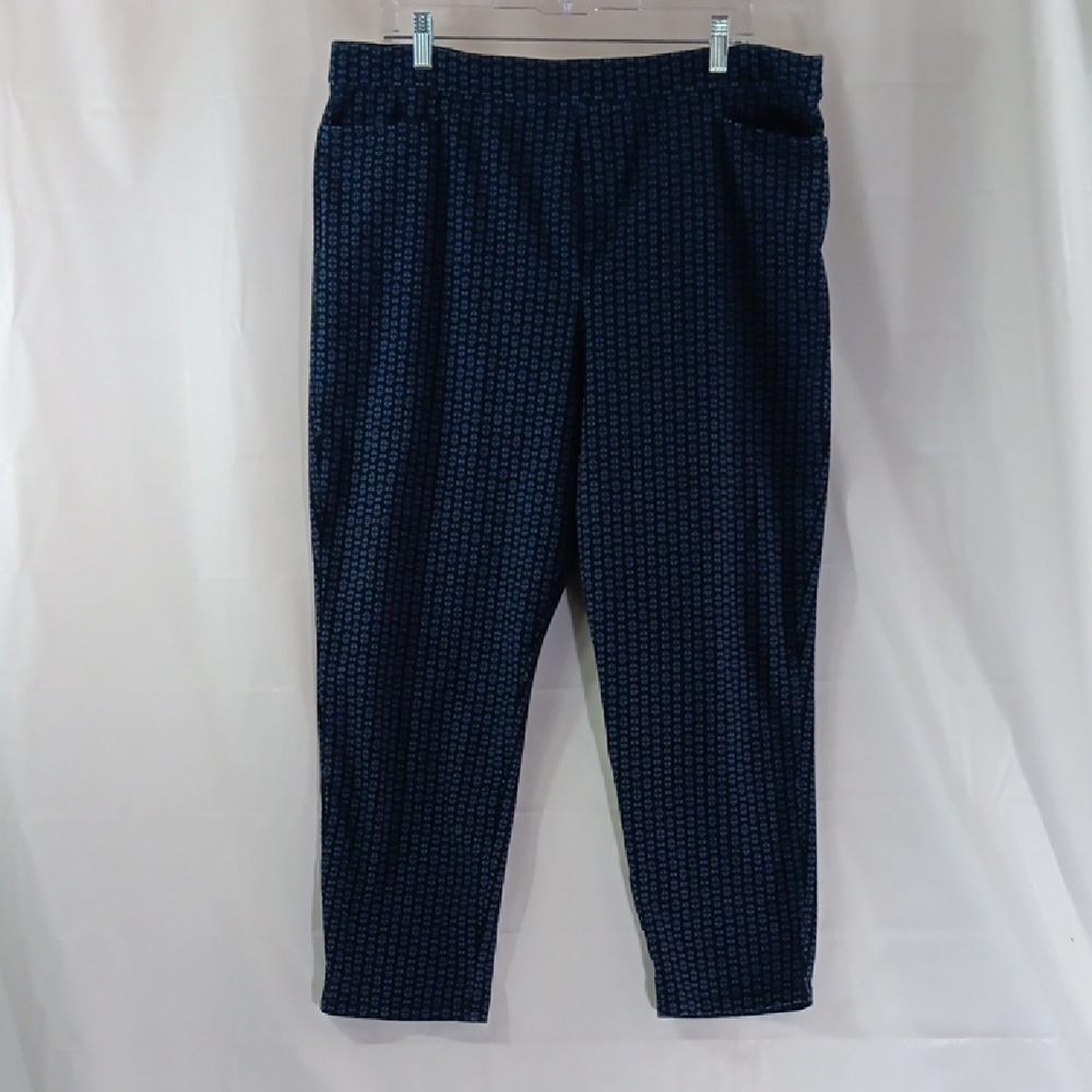 Susan Graver Weekend Women's Size 1X Navy Black Patterned Pants Elastic Waist *